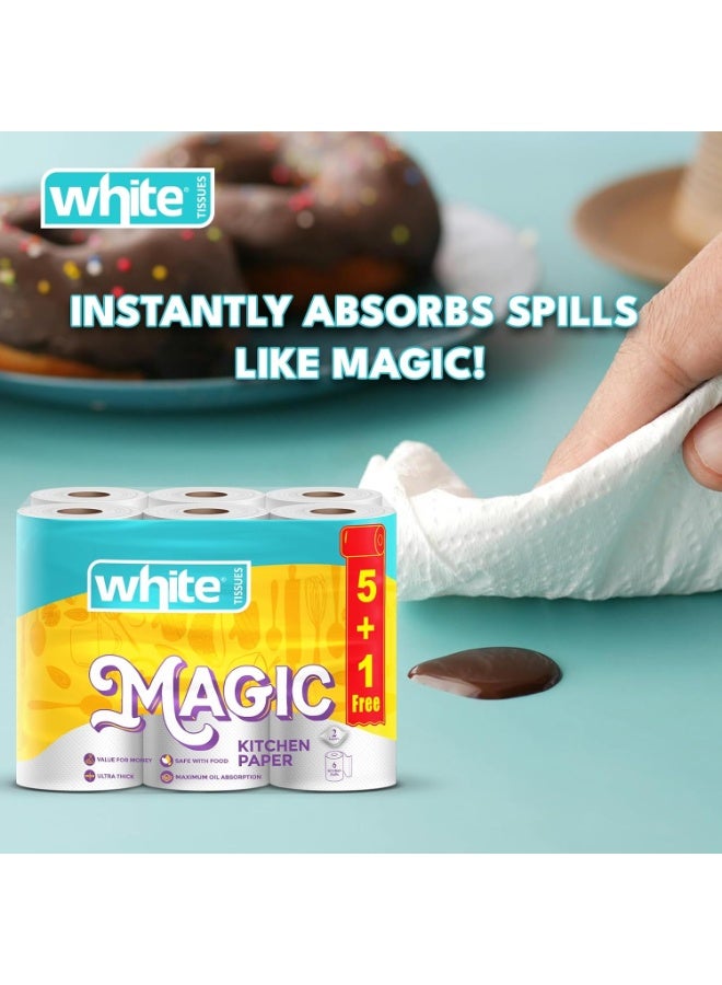 White Tissues Magic Kitchen Paper – Maximum Oil & Spill Absorption – 6 Rolls (5 + 1 Free) - Image 5